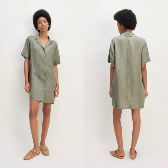 Everlane The Shirtdress in Linen Sage Green - Picture 1 of 10